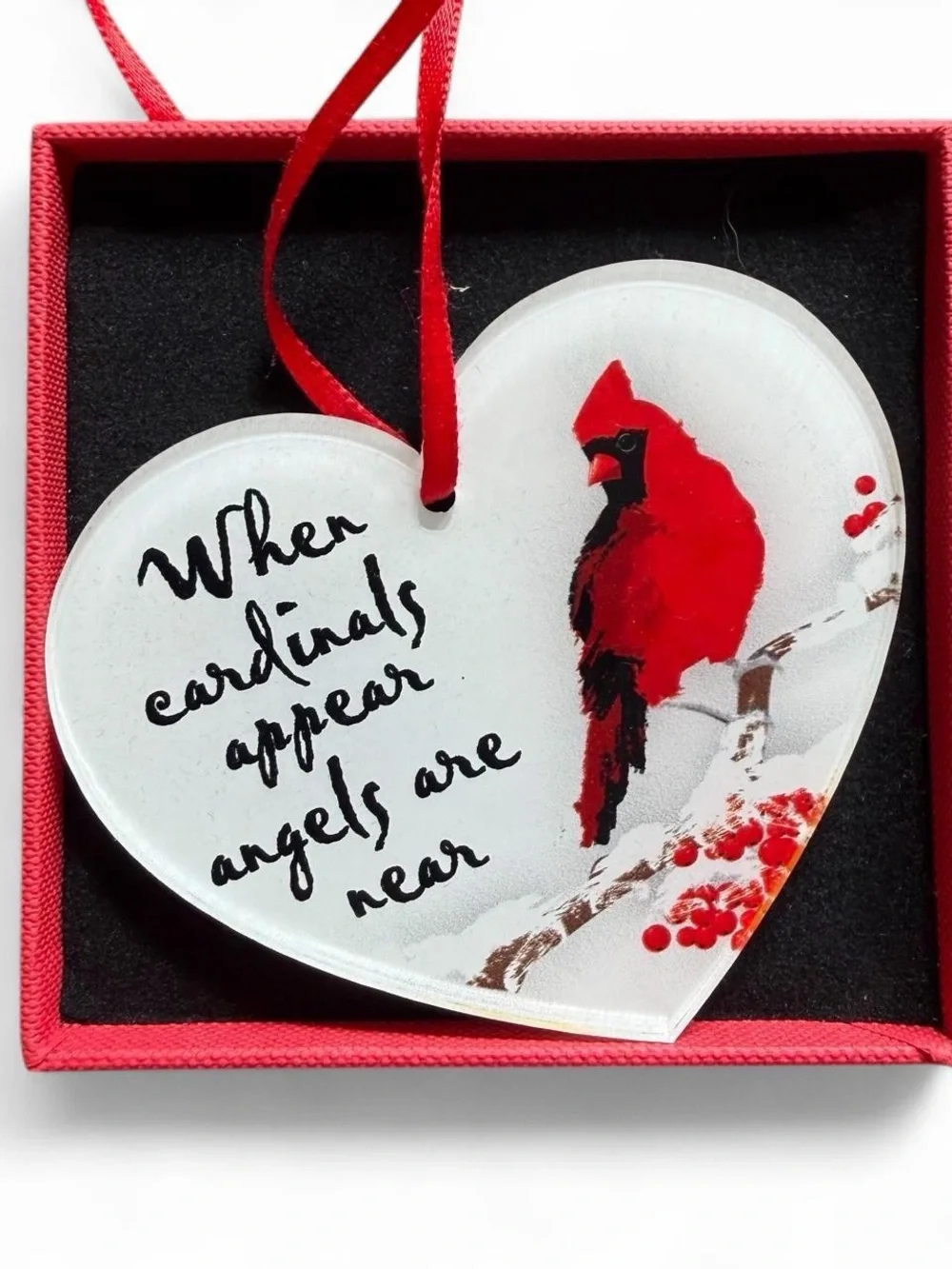 Red Cardinal Memorial Heart Ornament - Keepsake- Gift